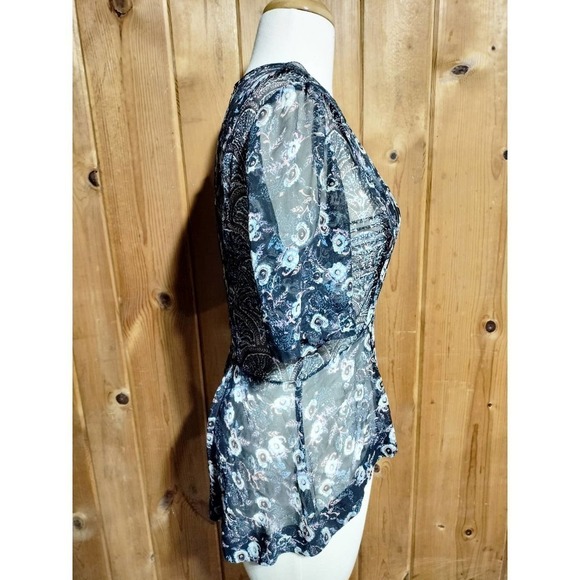Veronica Beard 100% Silk floral sheer blouse asymmetrical hem woman size 4 - Picture 6 of 16